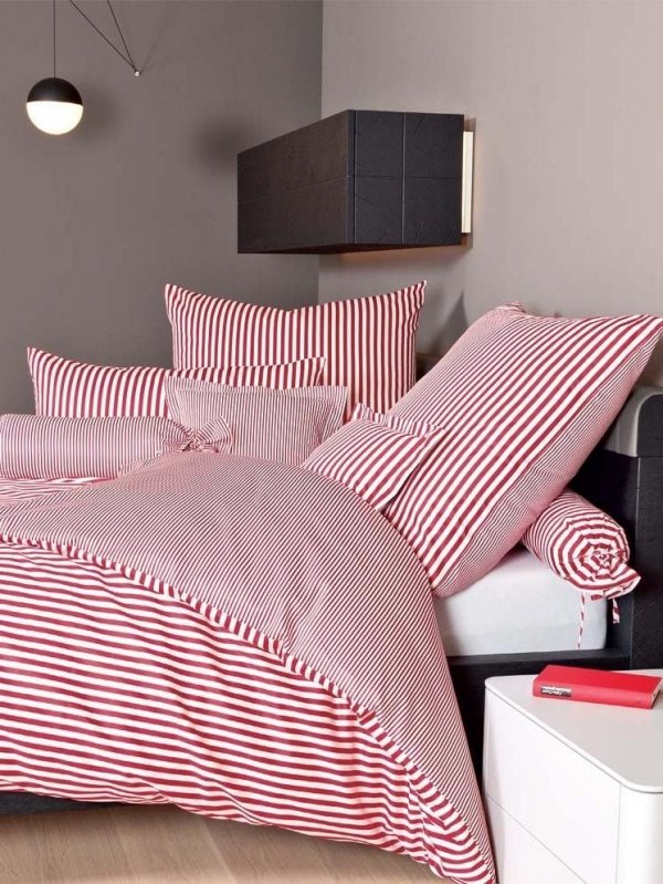 Janine mako-satin Modern czerwona w paski 3912 135x200