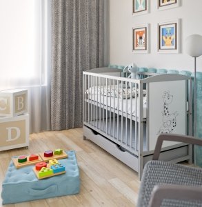 Łóżeczko szuflada BAJKA SZARA TAPCZANIK 120x60 