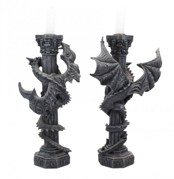 komplet 2 świeczników na świece stołowe - gotyckie Smoki &quot;Guardians of the Light&quot; Nemesis Now