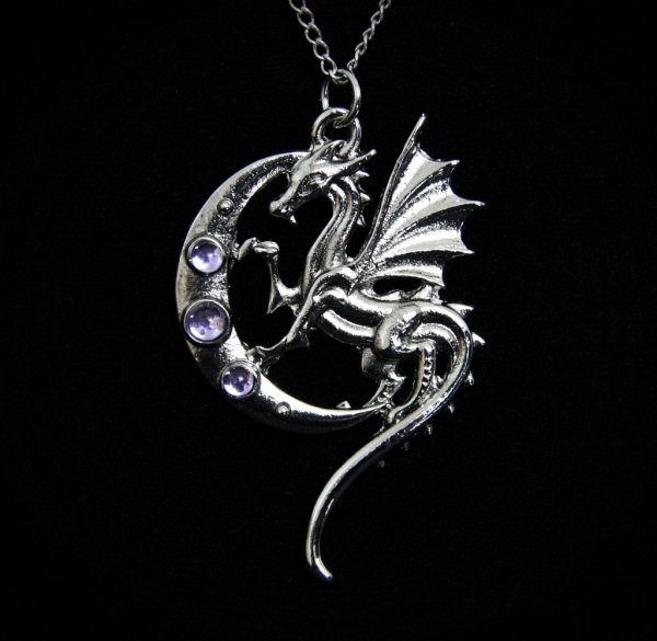 naszyjnik ze smokiem i księżycem &quot;Luna Dragon&quot; magiczna biżuteria, talizman siły życiowej