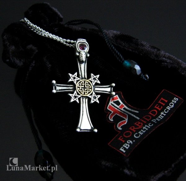 magiczna biżuteria gotycka Celtycki Krzyż z Pentagramami Celtic Pentcross, amulet ochronny