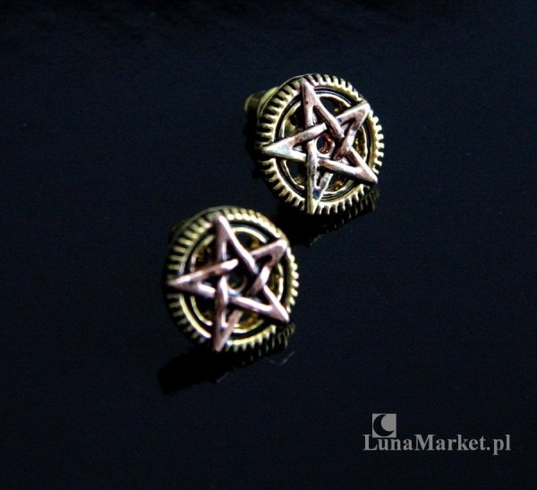 kolczyki mechaniczny pentagram, pentakl &quot;Penta Meridia&quot; z serii steampunk &quot;Engineerium&quot; Anne Stokes