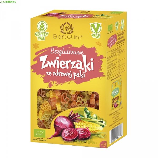 MAKARON EKO BEZGLUTENOWY DLA DZIECI ZWIERZAKI 3-SMAKOWE BARTOLINI 250 g