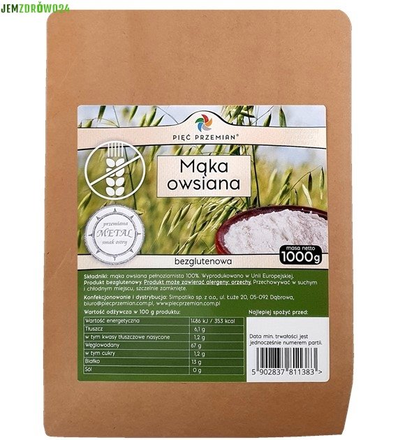 MĄKA OWSIANA BEZGLUTENOWA PIĘĆ PRZEMIAN 1 kg