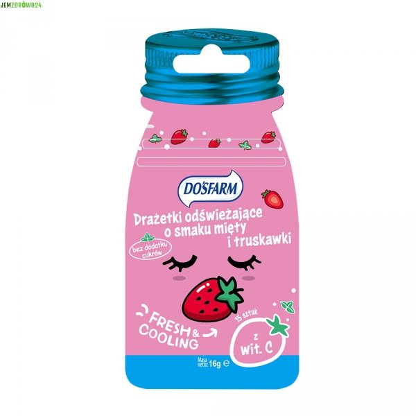 DRAŻETKI ODŚWIEŻAJĄCE MIĘTA - TRUSKAWKA BEZ CUKRU  DOSFARM 16 g