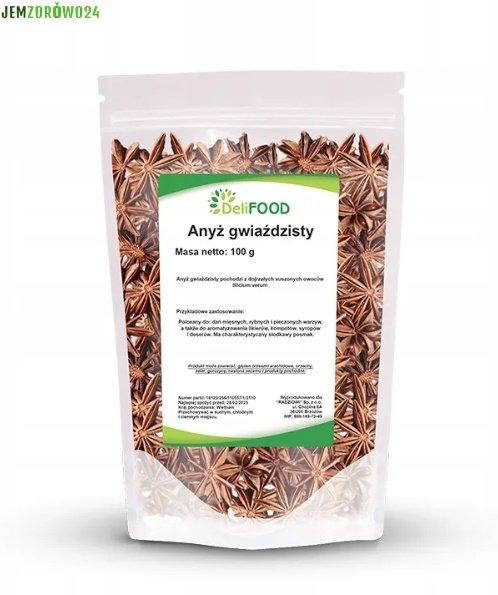 ANYŻ GWIAŹDZISTY CAŁE GWIAZDKI DELIFOOD DUŻE OPAKOWANIE 100 g
