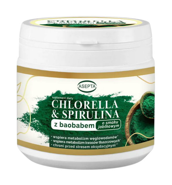 Chlorella i Spirulina Smak Jabłkowy 150g
