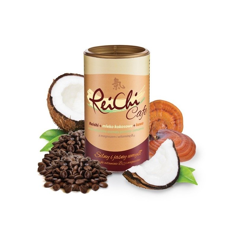 ReiChi Cafe Reishi Mleko Kokosowe Kawa Aromat Guarany i Żeń szeń Magnez B12 180g