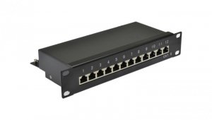 Patch panel RACK 10 cali kat.6 12p FTP z półką 1U czarny NEKU