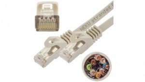 Patchcord S/FTP kat.6A PiMF kabel sieciowy LAN 2x RJ45 linka PoE szary 1m NEKU