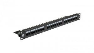 Patch panel RACK 19 kat.6 24p UTP z półką 1U czarny NEKU