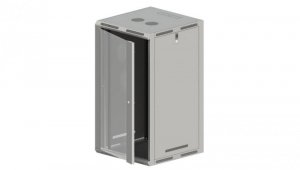 Szafa rack wisząca/stojąca 19 cali 18U 600x500, niedzielona, drzwi szklane, kolor szary FLAT PACK