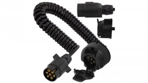 Przedłużacz spiralny QLY-s kabel do przyczepy zakończony plastikowymi złączami 7-pin 12V (gniazdo / wtyk) 3m