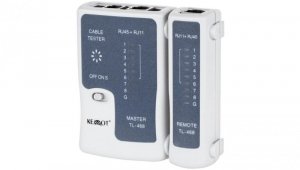 Tester kabli sieciowych LAN RJ45 + RJ12 / RJ11 z diodami LED Kemot