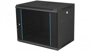 Szafka rack wisząca 19 12U 600x450, niedzielona, drzwi szklane jednoskrzydłowe, tył osłona pełna, SW-12U-600-450-N-DSJ-OP-RP-F-C