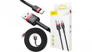 KABEL USB-A -igt/br USB-C Baseus Cafule CATKLF-C91 200cm 2A QC 3.0 CZARNO-CZERWONY W OPLOCIE