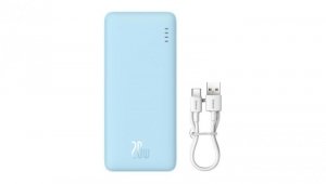 Powerbank Baseus Airpow 20W 20000mAh z białym kablem Baseus Simple Series USB-A - USB-C 50cm - niebi