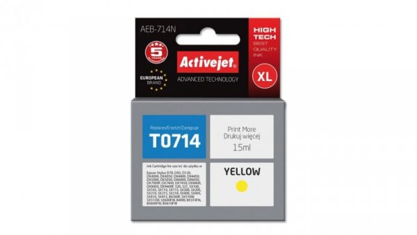 Tusz Activejet AEB-714N (zamiennik Epson T0714, T0894, T1004 Supreme 15 ml żółty)