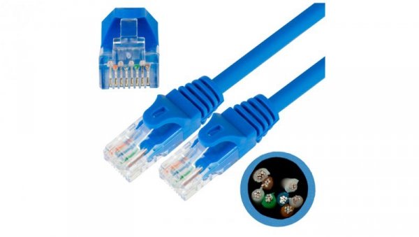 Patchcord UTP kat.5e kabel sieciowy LAN 2x RJ45 linka niebieski 0,5m NEKU