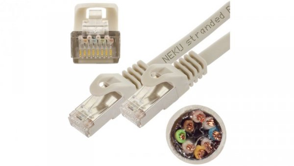 Patchcord S/FTP kat.7 PiMF kabel sieciowy LAN 2x RJ45 linka PoE szary 0,5m NEKU