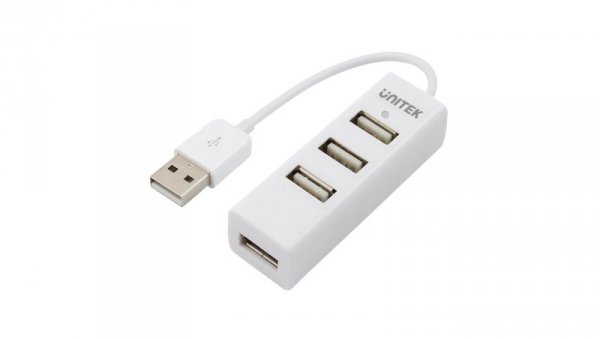 UNITEK Hub USB 2.0 A pasywny na 4 porty USB A biały na kablu 0,1m