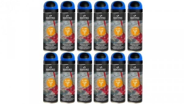 Farba geodezyjna do znakowania spray niebieska 12 sztuk SOPPEC Fluo T.P.