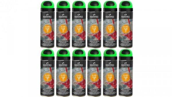 Farba geodezyjna do znakowania spray zielona 12 sztuk SOPPEC Fluo T.P.