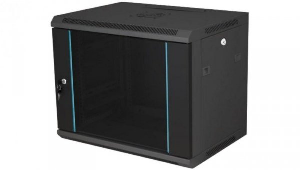 Szafka rack wisząca 19 15U 600x450, drzwi szklane, kolor czarny FLAT PACK