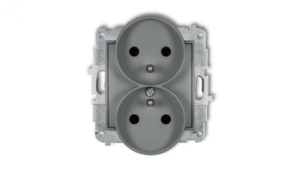 ICON Mechanizm gniazda podwójnego do ramki z uziemieniem 2x(2P+Z) (przesłony torów prądowych) szary mat 27IGPR-2zp