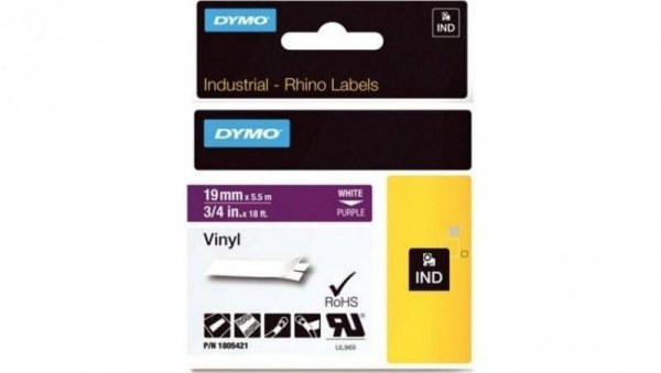 Taśma DYMO IND winylowa uniwersalna 19mm x 5,5m (fioletowa / biały nadruk) RHINO Industrial 1805421 ORYGINALNA
