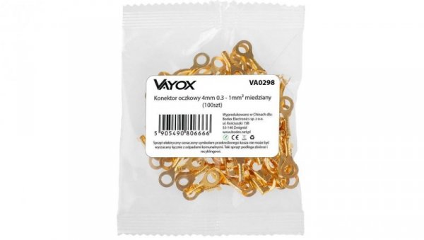 Konektor oczkowy 4mm 0.3 - 1mm2 miedziany (100szt.) VA0298 Vayox