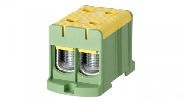 Blok rozdzielczy odgałęźny 2-polowy Al/Cu 35-150mm2 (max. 150mm2) na szynę TH35 żółto-zielony FJ-E150/2/D HEDO