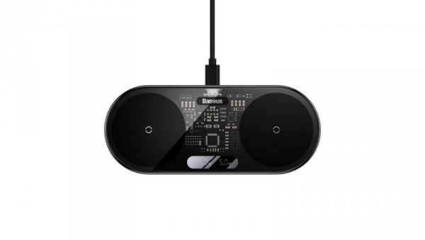 Baseus Digital LED Display podwójna ładowarka bezprzewodowa z cyfrowym wyświetlaczem 20W czarny (WXS