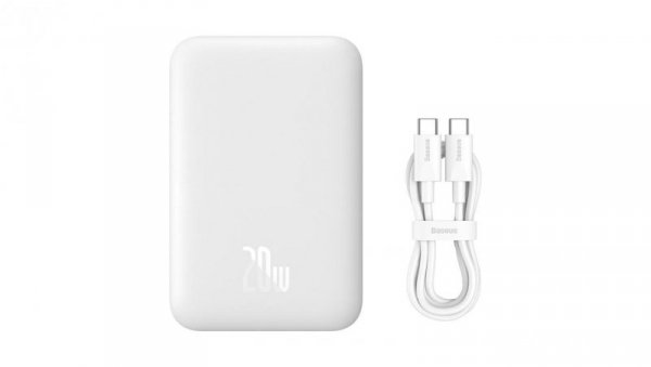 Powerbank Baseus Magnetic Mini 6000mAh 20W z kablem Simple Series USB-C - biały