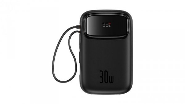 Powerbank Baseus QPow 2 30W 10000mAh z wbudowanymi kablami USB-C - czarny