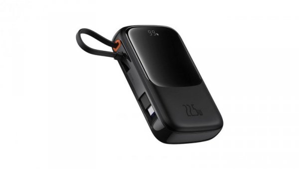 Powerbank Baseus Qpow Pro+ 10000mAh 22.5W z wbudowanym kablem USB-C i wyświetlaczem - czarny