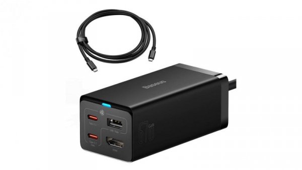 Ładowarka sieciowa GaN5 Baseus CCGP110201 HUB HDMI 2x USB-C / USB-A / HDMI 4K 30Hz 1,5m - czarna + k