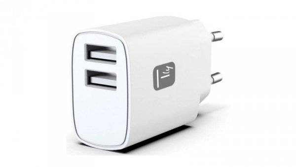 Sieciowa ładowarka 2x usb-a 5v 2.4a 12w max. biała IPW-USB-12W2A