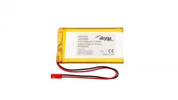 Akumulator litowo-polimerowy Akyga AKY0156 LP475085 Li-Po 3.7V / 2500mAh PCM JST 2.54 2-Pin 150mm