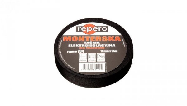 Taśma izolacyjna monterska na tkaninie 19mm x 25m Repero 734 czarna