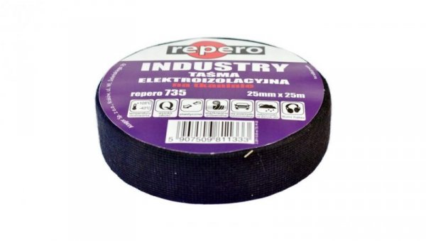 Taśma izolacyjna INDUSTRY na tkaninie 25mm x 25m Repero 735 czarna
