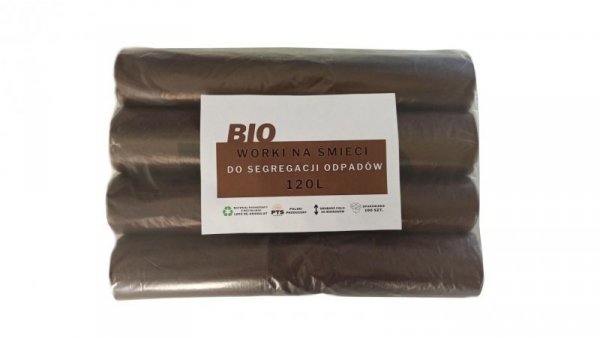 Worki na śmieci brązowe 120l do segregacji odpadów nadruk BIO op. 100szt.