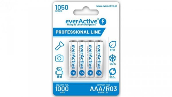4 x akumulatorki everActive R03/AAA Ni-MH 1050 mAh ready to use