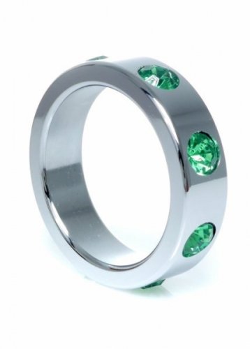 Pierścień-Metal Cock Ring with Green Diamonds Large