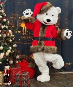 Chodząca żywa duża maskotka - Miś Polarny Santa Claus Vintage