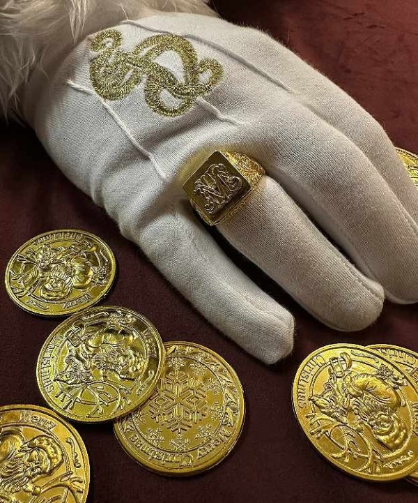 Profesjonalne duże rękawiczki Gwiazdora z emblematem Świetego Mikołaja Santa on model