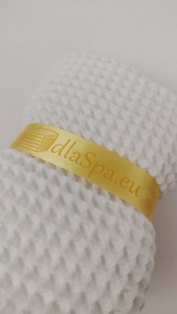 Wstążka satynowa żółta z pomarańczowym logo