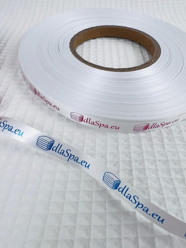 Wstążka biała z metalizowanym nadrukiem granatowym