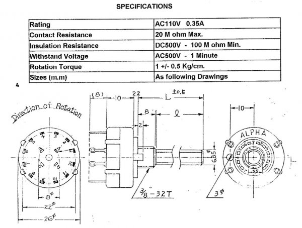 Switch rotary Alpha 3 way 4 poles (3x4)