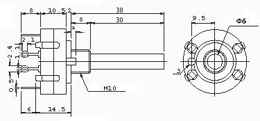 Switch rotary 6 pos 2 poles 24mm